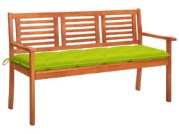vidaXL 3-Seater Patio Bench with Cushion 59.1" Solid Eucalyptus Wood