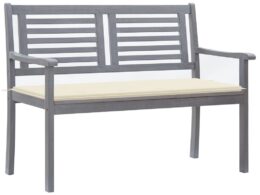 vidaXL 2-Seater Patio Bench with Cushion 47.2" Gray Eucalyptus Wood
