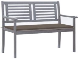 vidaXL 2-Seater Patio Bench with Cushion 47.2" Gray Eucalyptus Wood