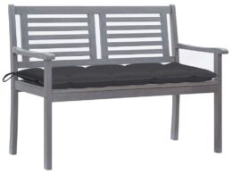 vidaXL 2-Seater Patio Bench with Cushion 47.2" Gray Eucalyptus Wood