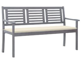 vidaXL 3-Seater Patio Bench with Cushion 59.1" Gray Eucalyptus Wood