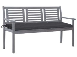 vidaXL 3-Seater Patio Bench with Cushion 59.1" Gray Eucalyptus Wood