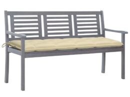 vidaXL 3-Seater Patio Bench with Cushion 59.1" Gray Eucalyptus Wood