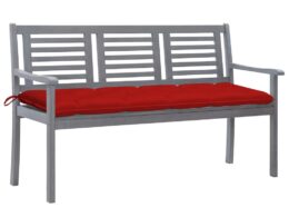 vidaXL 3-Seater Patio Bench with Cushion 59.1" Gray Eucalyptus Wood