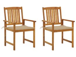 vidaXL Patio Chairs with Cushions 2 pcs Solid Acacia Wood