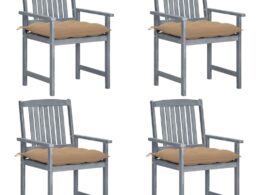 vidaXL Patio Chairs with Cushions 4 pcs Gray Solid Acacia Wood