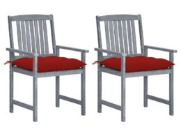vidaXL Patio Chairs with Cushions 2 pcs Gray Solid Acacia Wood