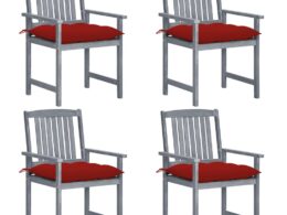 vidaXL Patio Chairs with Cushions 4 pcs Gray Solid Acacia Wood