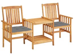 vidaXL Patio Chairs with Tea Table and Cushions Solid Acacia Wood