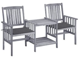 vidaXL Patio Chairs with Tea Table and Cushions Solid Acacia Wood