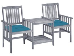 vidaXL Patio Chairs with Tea Table and Cushions Solid Acacia Wood