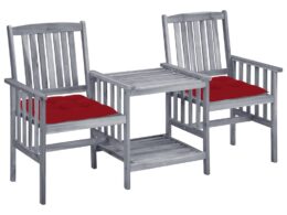 vidaXL Patio Chairs with Tea Table and Cushions Solid Acacia Wood