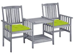 vidaXL Patio Chairs with Tea Table and Cushions Solid Acacia Wood