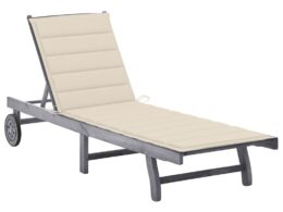 vidaXL Patio Sun Lounger with Cushion Gray Solid Acacia Wood