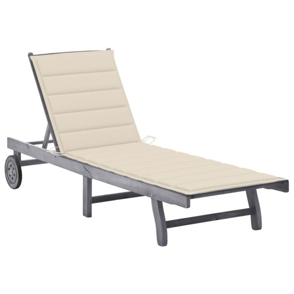 vidaXL Patio Sun Lounger with Cushion Gray Solid Acacia Wood