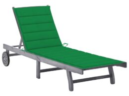 vidaXL Patio Sun Lounger with Cushion Gray Solid Acacia Wood