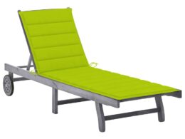 vidaXL Patio Sun Lounger with Cushion Gray Solid Acacia Wood