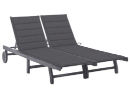 vidaXL 2-Person Patio Sun Lounger with Cushion Gray Solid Acacia Wood