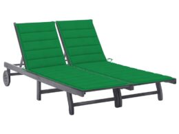 vidaXL 2-Person Patio Sun Lounger with Cushion Gray Solid Acacia Wood