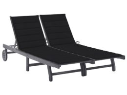 vidaXL 2-Person Patio Sun Lounger with Cushion Gray Solid Acacia Wood