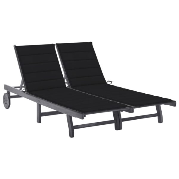 vidaXL 2-Person Patio Sun Lounger with Cushion Gray Solid Acacia Wood