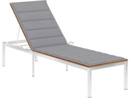 vidaXL Sun Lounger with Cushion Solid Acacia Wood and Stainless Steel