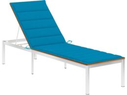 vidaXL Sun Lounger with Cushion Solid Wood Acacia and Stainless Steel