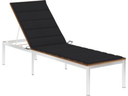 vidaXL Sun Lounger with Cushion Solid Acacia Wood and Stainless Steel