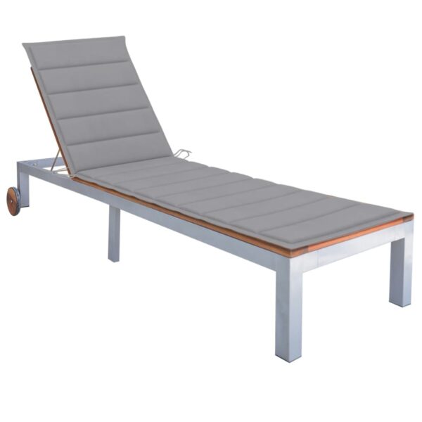 vidaXL Sun Lounger with Cushion Solid Acacia Wood and Galvanized Steel