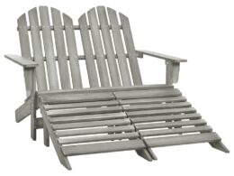vidaXL 2-Seater Patio Adirondack Chair&Ottoman Fir Wood Gray