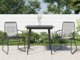 vidaXL 3 Piece Patio Dining Set Black PVC Rattan