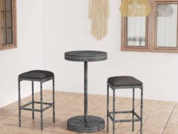 vidaXL 3 Piece Patio Bar Set with Cushions Poly Rattan Gray