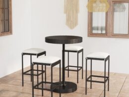 vidaXL 5 Piece Patio Bar Set with Cushions Poly Rattan Black