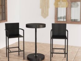 vidaXL 3 Piece Patio Bar Set Poly Rattan Black