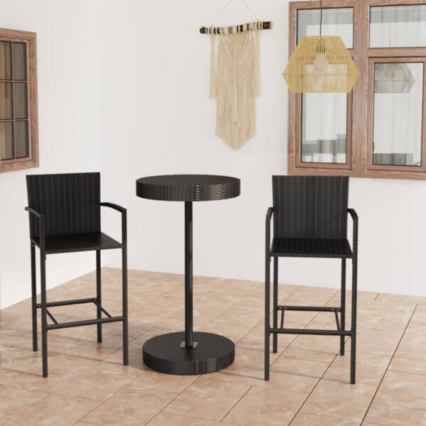 vidaXL 3 Piece Patio Bar Set Poly Rattan Black