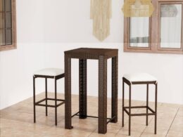 vidaXL 3 Piece Patio Bar Set with Cushions Poly Rattan Brown