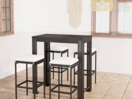 vidaXL 5 Piece Patio Bar Set with Cushions Poly Rattan Black