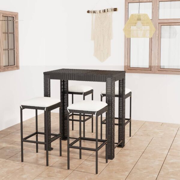 vidaXL 5 Piece Patio Bar Set with Cushions Poly Rattan Black