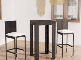 vidaXL 3 Piece Patio Bar Set with Cushions Poly Rattan Black