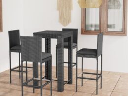 vidaXL 5 Piece Patio Bar Set with Cushions Poly Rattan Gray