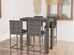 vidaXL 5 Piece Patio Bar Set with Cushions Poly Rattan Gray