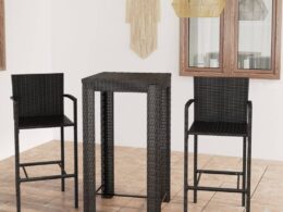vidaXL 3 Piece Patio Bar Set with Armrest Poly Rattan Black