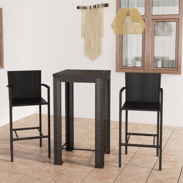 vidaXL 3 Piece Patio Bar Set with Armrest Poly Rattan Black