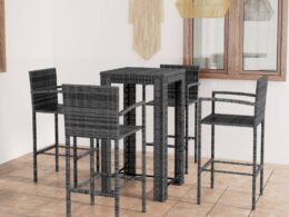 vidaXL 5 Piece Patio Bar Set with Armrest Poly Rattan Gray