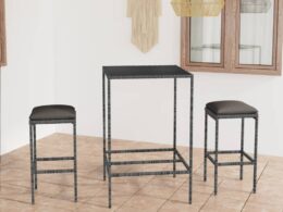 vidaXL 3 Piece Patio Bar Set with Cushions Poly Rattan Gray