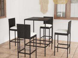 vidaXL 5 Piece Patio Bar Set with Cushions Poly Rattan Black