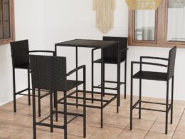 vidaXL 5 Piece Patio Bar Set Poly Rattan Black
