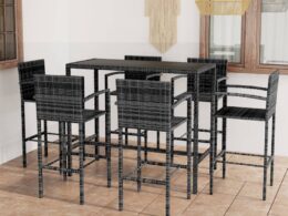 vidaXL 7 Piece Patio Bar Set Poly Rattan Gray