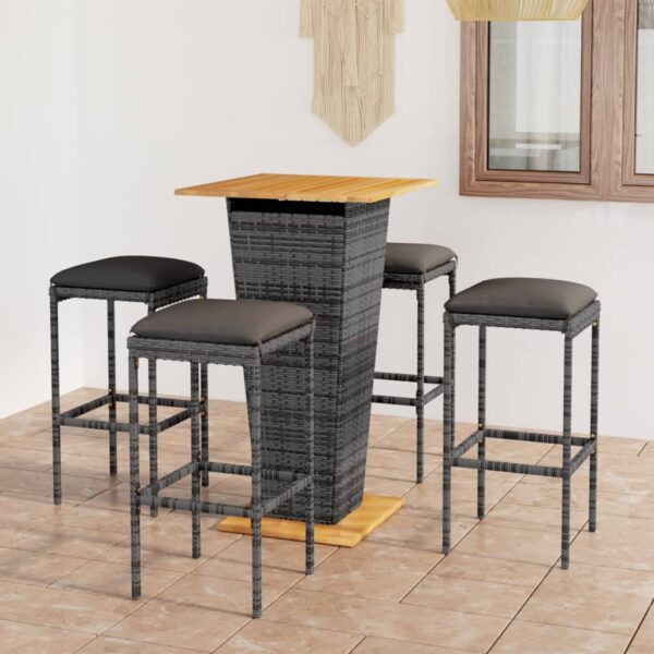 vidaXL 5 Piece Patio Bar Set with Cushions Poly Rattan Gray