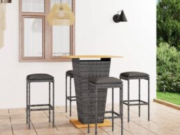 vidaXL 5 Piece Patio Bar Set with Cushions Poly Rattan Gray
